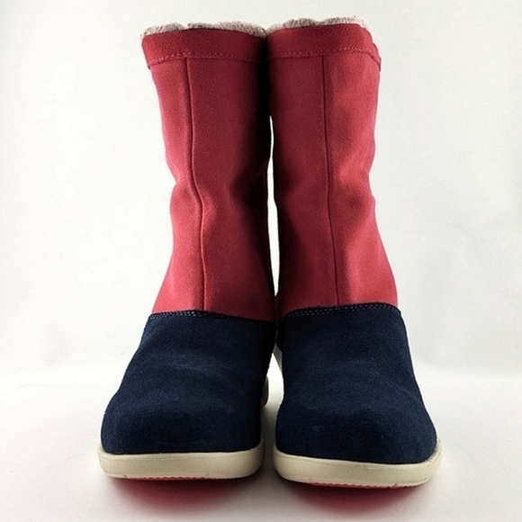 Crocs Adela Women's Foldover Fuzz Leather  Pink Boots Poppy Stucco Navy Size 6 - Picture 5 of 15